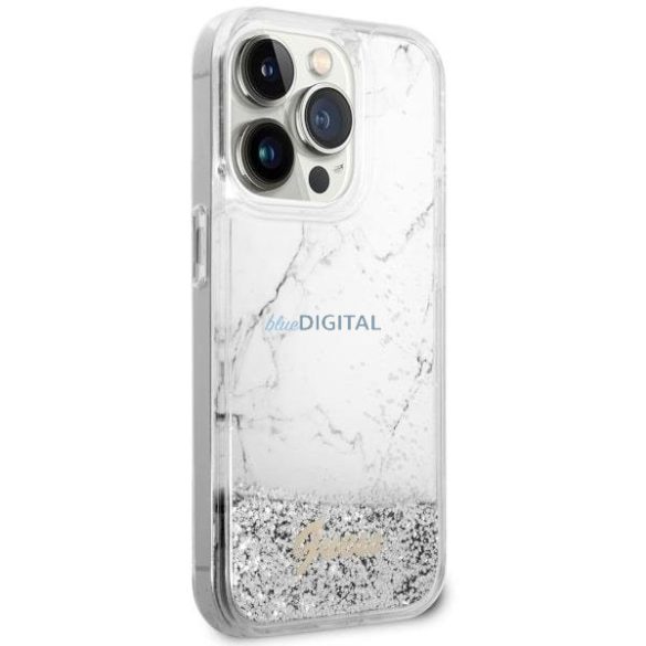 Guess GUHCP14XLCSGSGSGH iPhone 14 Pro Max 6.7" fehér/fehér keménytok folyékony csillogó kristályos márvány