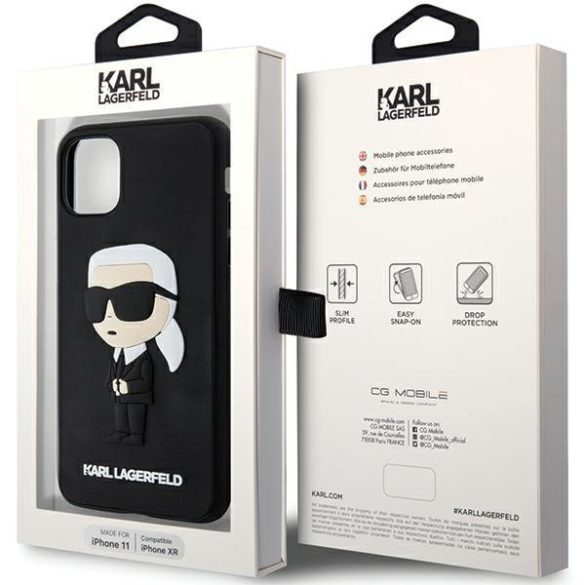 Karl Lagerfeld KLHCN613DRKINK iPhone 11 / Xr 6.1" fekete keménytok gumi ikonikus 3D