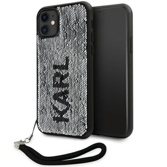 Karl Lagerfeld KLHCN61PSQRKS iPhone 11 / Xr 6.1" ezüst keménytok tok flitteres zsinórral