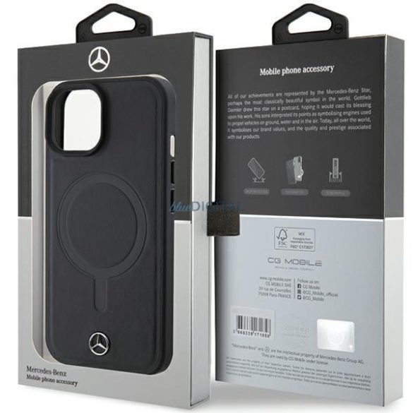Mercedes MEHMP15Samsung Galaxy S23RCMK iPhone 15 6,1" fekete keménytok Sima bőr MagSafe