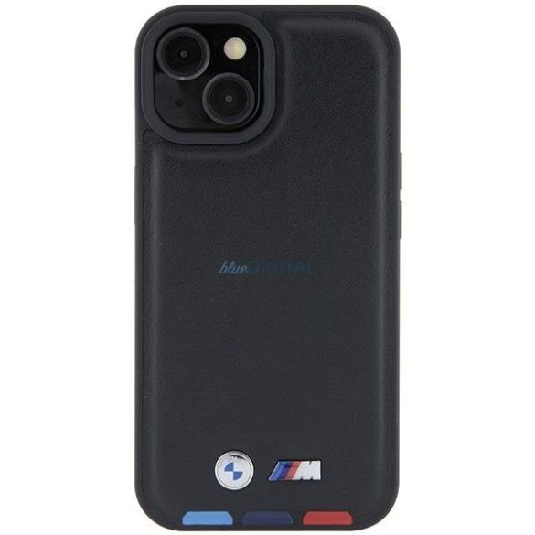 BMW BMHCP15S22PTDK iPhone 15 6.1" fekete bőr bélyegző Tricolor tok