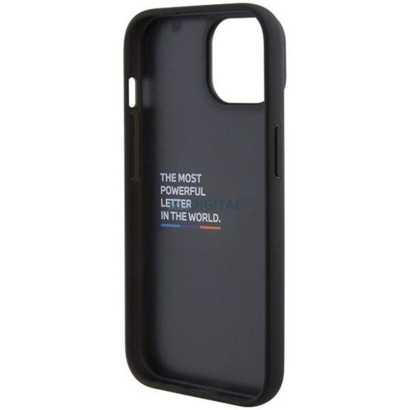 BMW BMHCP15S22PTDK iPhone 15 6.1" fekete bőr bélyegző Tricolor tok