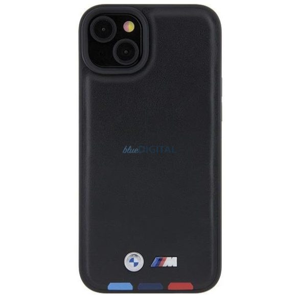 BMW BMHCP15M22PTDK iPhone 15 Plus 6.7" fekete bőr bélyegző Tricolor tok