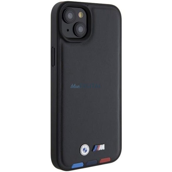 BMW BMHCP15M22PTDK iPhone 15 Plus 6.7" fekete bőr bélyegző Tricolor tok