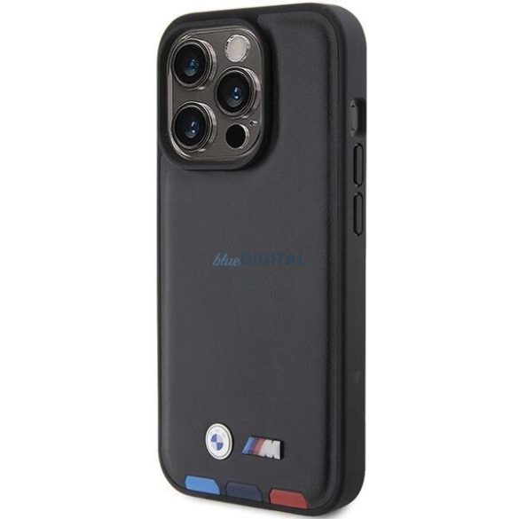 BMW BMHCP15L22PTDK iPhone 15 Pro 6.1" fekete bőr bélyegző Tricolor tok