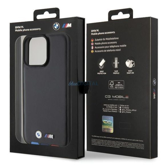 BMW BMHCP15X22PTDK iPhone 15 Pro Max 6.7" fekete bőr bélyegző Tricolor tok