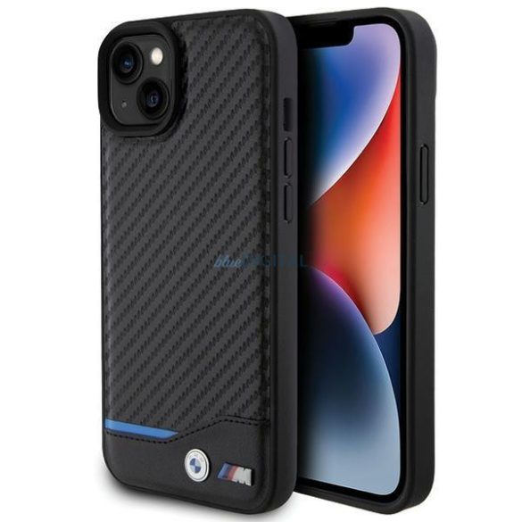 BWM Carbon bőr tok iPhone 15 Plus készülékhez - fekete