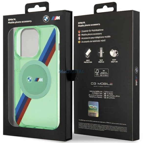 BMW M Tricolor Stripes MagSafe tok iPhone 15 Pro készülékhez - zöld