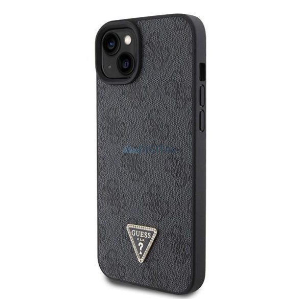 Guess GUHCP15SP4TDPK iPhone 15 6.1" fekete keménytok bőr 4G gyémánt háromszög