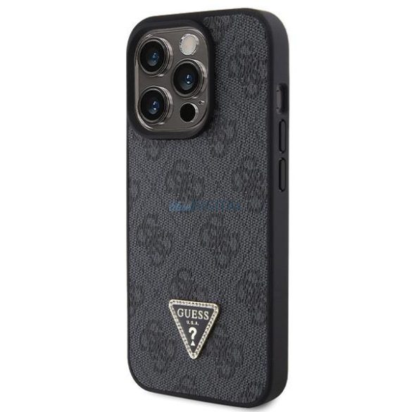 Guess bőr 4G gyémánt háromszög tok iPhone 15 Pro Max készülékhez - fekete
