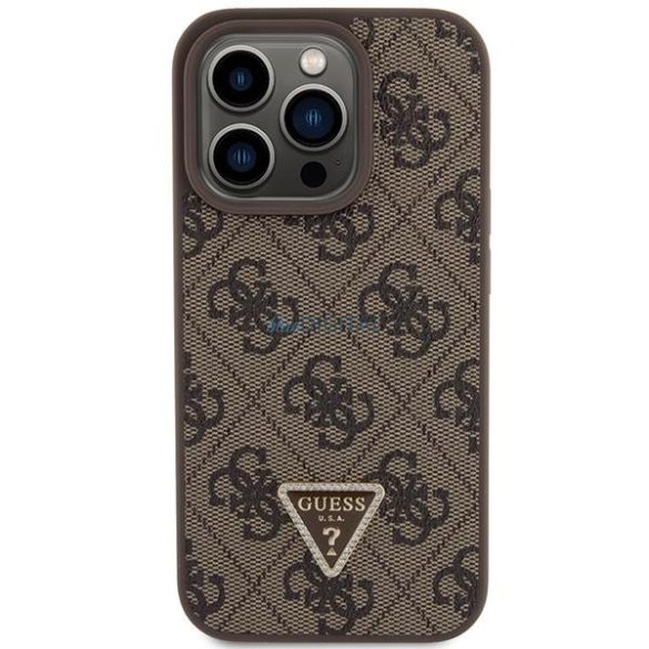 Guess GUHCP15XP4TDPW iPhone 15 Pro Max 6.7" barna keménytok bőr 4G Triangle Strass