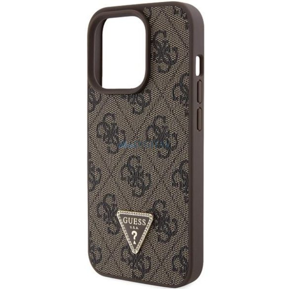 Guess GUHCP15XP4TDPW iPhone 15 Pro Max 6.7" barna keménytok bőr 4G Triangle Strass