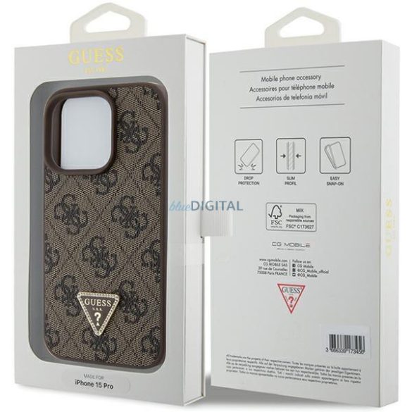 Guess GUHCP15XP4TDPW iPhone 15 Pro Max 6.7" barna keménytok bőr 4G Triangle Strass