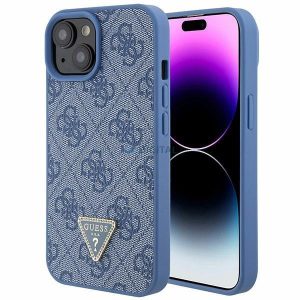 Guess GUHCP15SP4TDPB iPhone 15 6.1" kék keménytok bőr 4G háromszög Strass