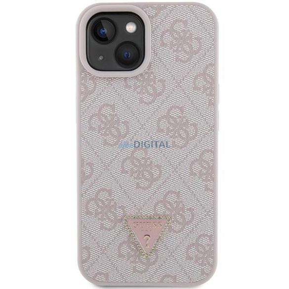 Guess GUHCP15SP4TDPP iPhone 15 6.1" rózsaszín keménytok bőr 4G háromszög Strass