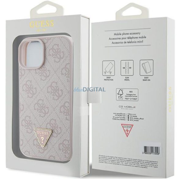 Guess GUHCP15SP4TDPP iPhone 15 6.1" rózsaszín keménytok bőr 4G háromszög Strass