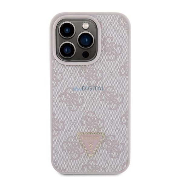 Guess GUHCP15LP4TDPP iPhone 15 Pro 6.1" rózsaszín keménytok bőr 4G háromszög Strass