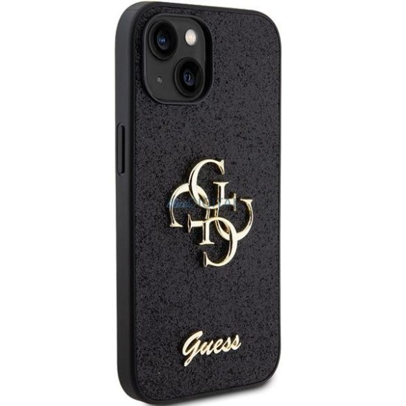 Guess Glitter Script Big 4G tok iPhone 15 Plus készülékhez - fekete