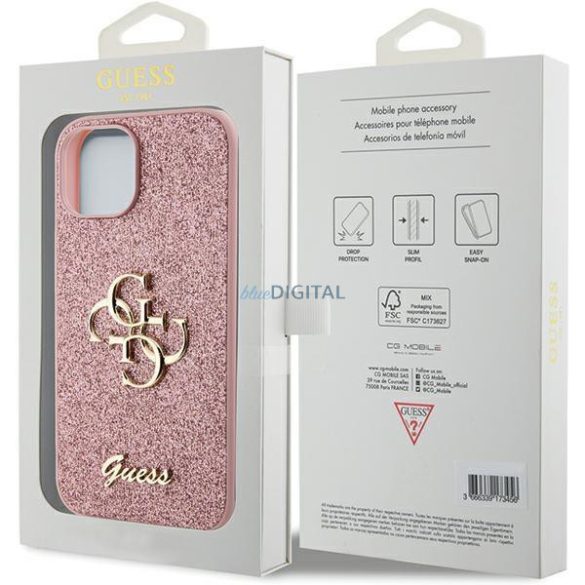 Guess GUHCP15MHG4SGP iPhone 15 Plus 6.7" rózsaszín keménytok Glitter Script Big 4G