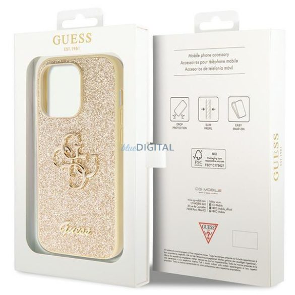 Guess GUHCP14LHG4SGD tok iPhone 14 Pro - arany csillogó írás Big 4G