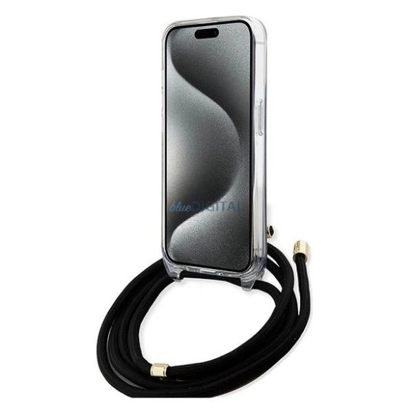 Guess Crossbody Cord 4G nyomtatott tok iPhone 15 Pro - fekete