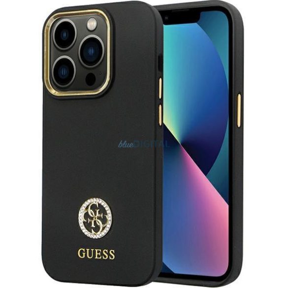 Guess GUHCP14LM4DGPK tok iPhone 14 Pro - fekete Szilikon Logo Strass 4G