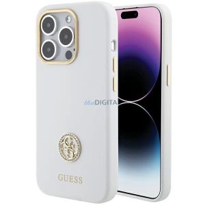 Guess szilikon logós Strass 4G tok iPhone 15 Pro Max - fehér