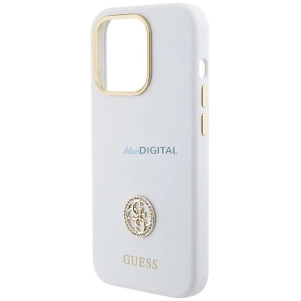 Guess szilikon logós Strass 4G tok iPhone 15 Pro Max - fehér