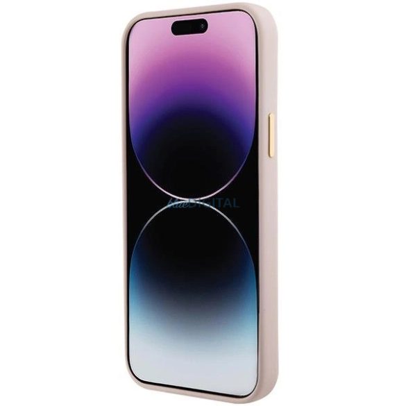 Guess Szilikon Logo Strass 4G tok iPhone 15 - világos rózsaszín
