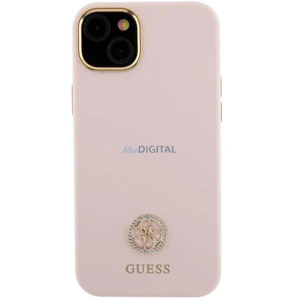 Guess szilikon logós Strass 4G tok iPhone 15 Plus / 14 Plus - Világos rózsaszín