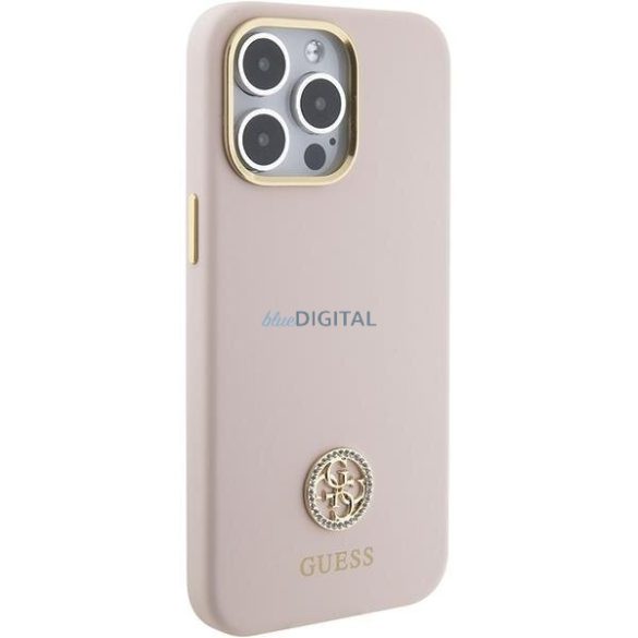 Guess GUHCP15XM4DGPP iPhone 15 Pro Max 6.7" rózsaszín keménytok szilikon Logo Strass 4G