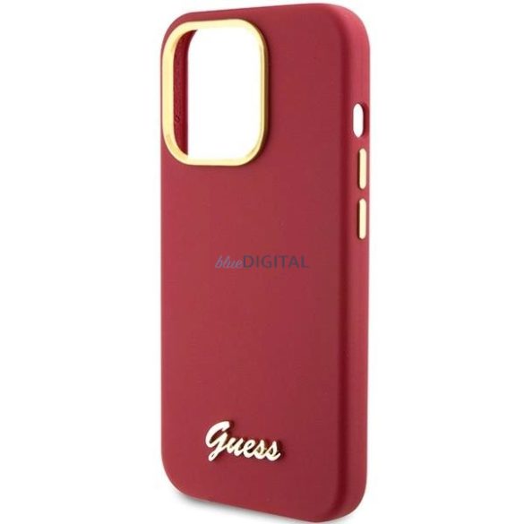 Guess Silicone Script Metal Logo & Frame tok iPhone 15 Pro - piros