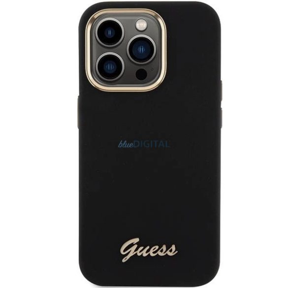 Guess Silicone Script Metal Logo & Frame tok iPhone 15 Pro - fekete