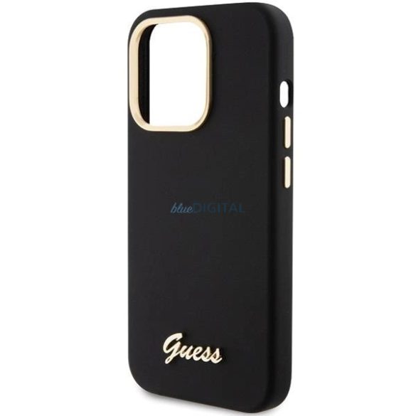 Guess Silicone Script Metal Logo & Frame tok iPhone 15 Pro - fekete