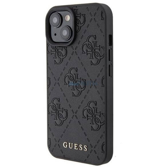 Guess bőr 4G bélyegzett tok iPhone 15 készülékhez - fekete