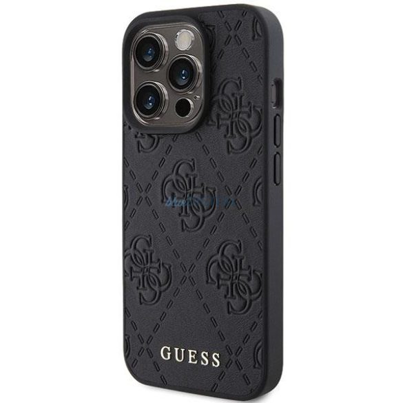Guess bőr 4G bélyegzett tok iPhone 15 Pro Max készülékhez - fekete