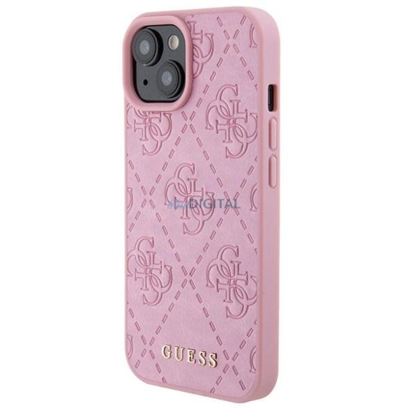 Guess GUHCP15SP4EPMP iPhone 15 6.1" rózsaszín keménytok bőr 4G bélyegzővel