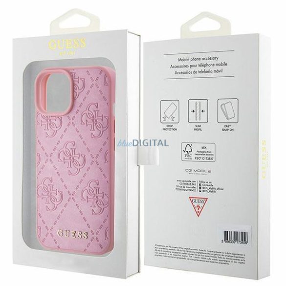 Guess GUHCP15SP4EPMP iPhone 15 6.1" rózsaszín keménytok bőr 4G bélyegzővel