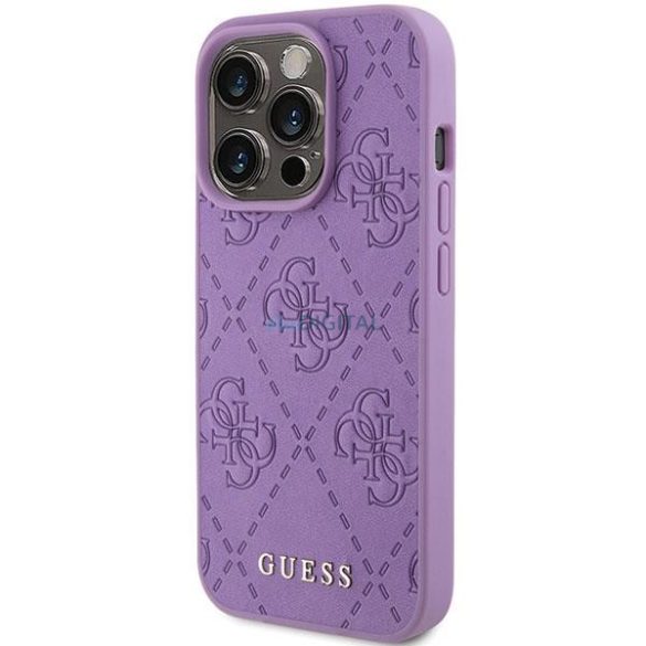 Guess bőr 4G bélyegzett tok iPhone 15 Pro Max készülékhez - lila