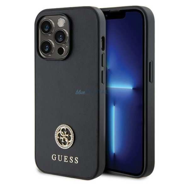 Guess GUHCP14LPS4DGPK tok iPhone 14 Pro - Fekete Strass fém logóval