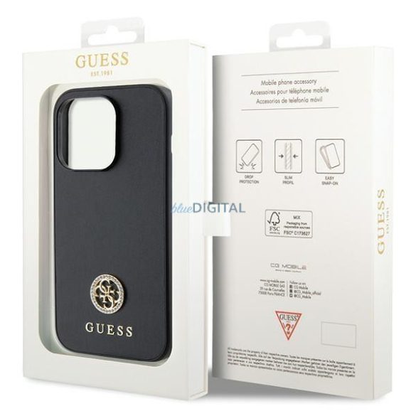 Guess GUHCP14LPS4DGPK tok iPhone 14 Pro - Fekete Strass fém logóval