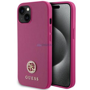 Guess GUHCP15SPS4DGPP iPhone 15 6.1" rózsaszín keménytok Strass fém logó