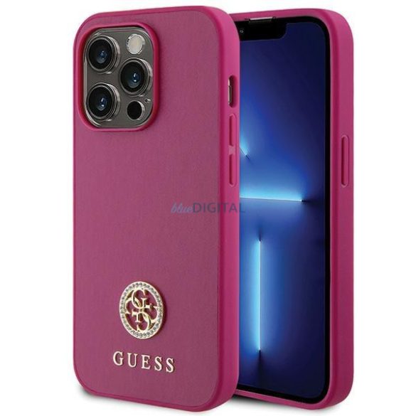 Guess GUHCP15LPS4DGPP iPhone 15 Pro 6.1" rózsaszín keménytok Strass fém logóval