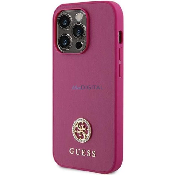 Guess GUHCP15LPS4DGPP iPhone 15 Pro 6.1" rózsaszín keménytok Strass fém logóval