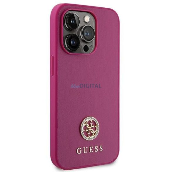 Guess GUHCP15LPS4DGPP iPhone 15 Pro 6.1" rózsaszín keménytok Strass fém logóval