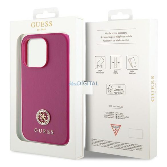 Guess GUHCP15LPS4DGPP iPhone 15 Pro 6.1" rózsaszín keménytok Strass fém logóval