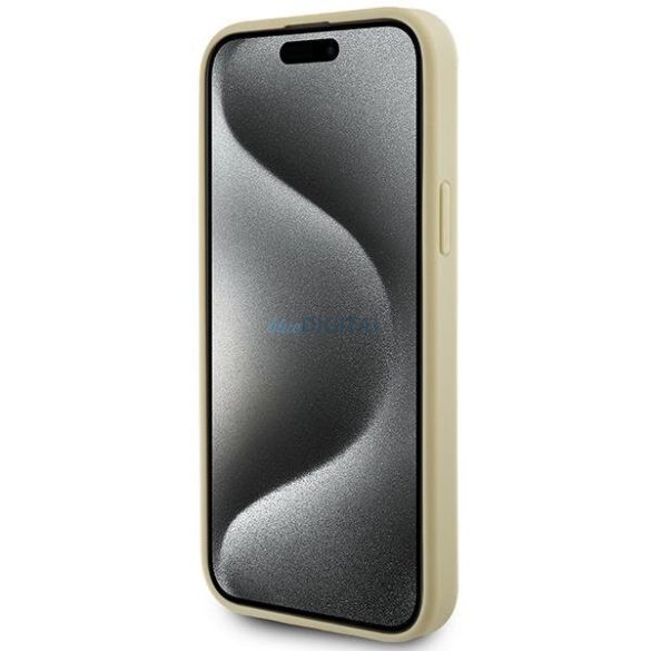 Guess GUHCP15SPS4DGPD iPhone 15 6.1" arany keménytok bőr 4G fém logó Strass