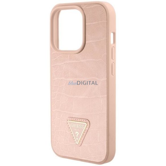 Guess Croco háromszög fém logós tok iPhone 15 Pro készülékhez - rózsaszín