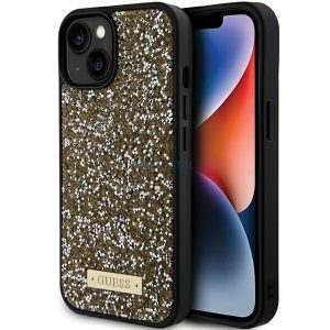 Guess strasszos fém logós tok iPhone 15 készülékhez - sárga