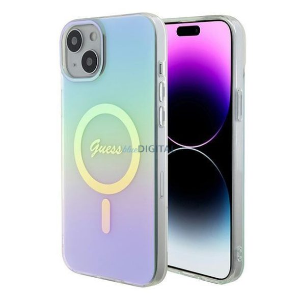 Guess GUHMP15MHITSQ iPhone 15 Plus 6.7" türkiz/türkiz keménytok IML Irizáló MagSafe